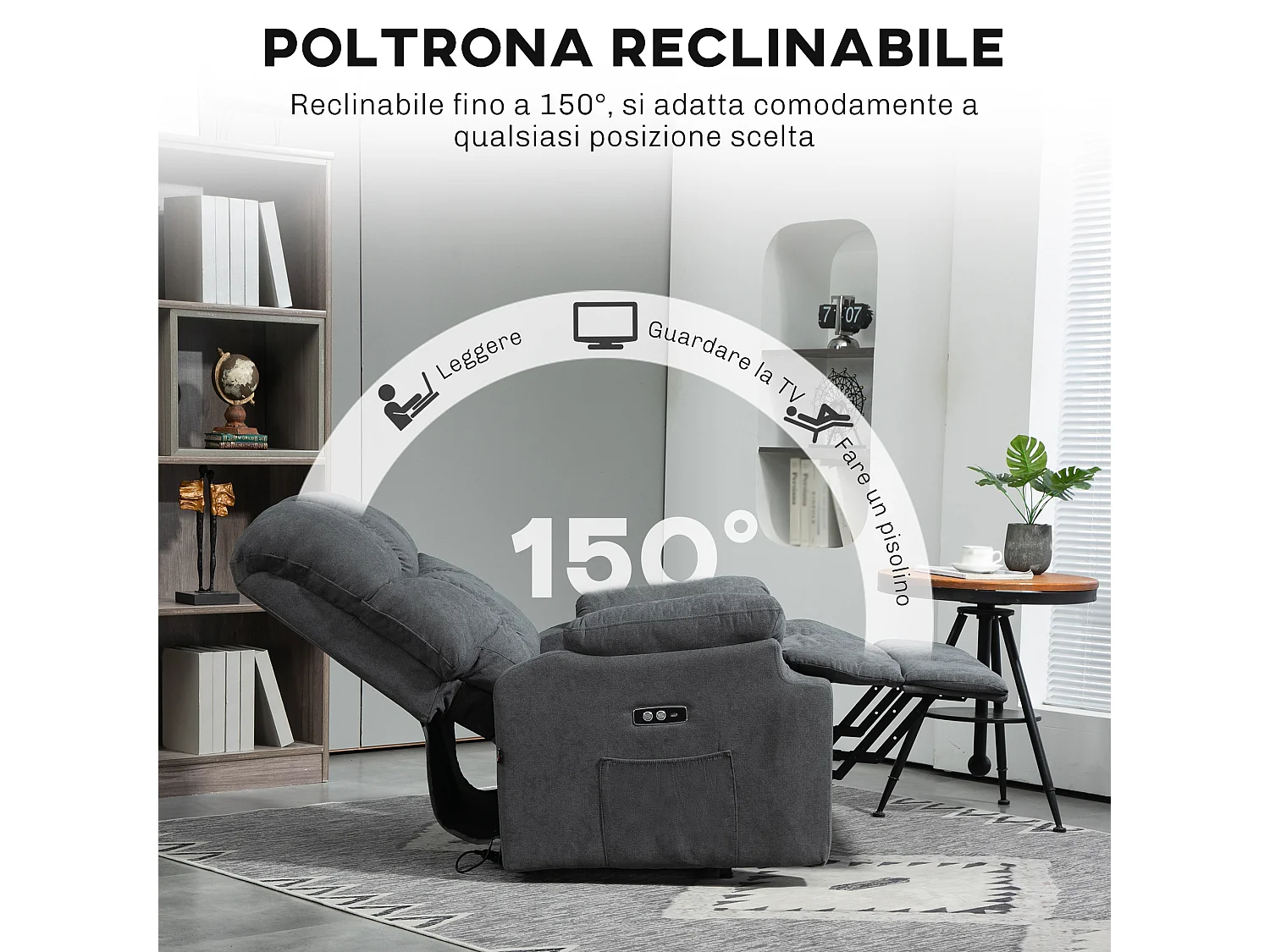 Poltrona alzapersona con poggiapiedi grigio scuro