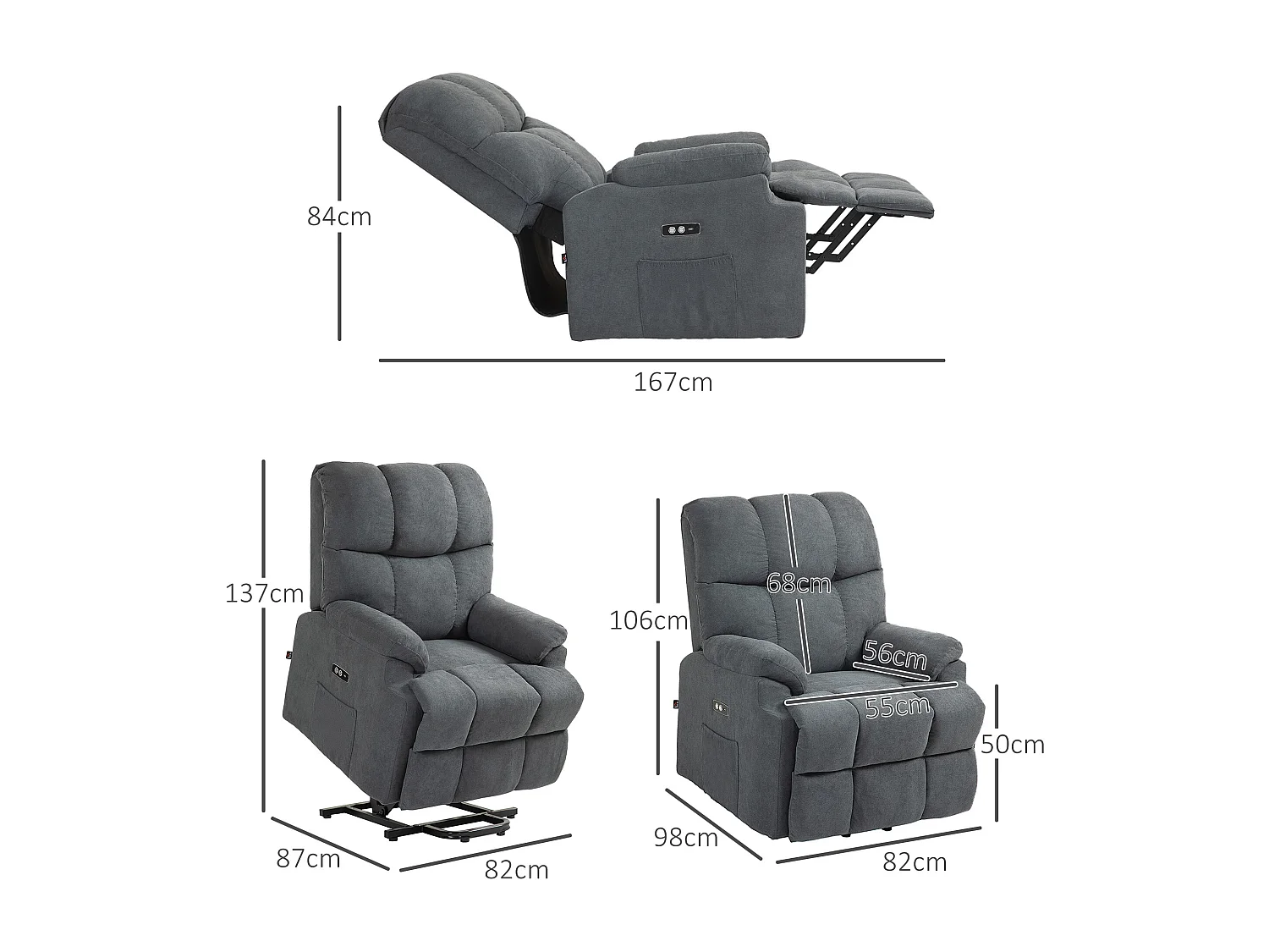 Poltrona alzapersona con poggiapiedi grigio scuro