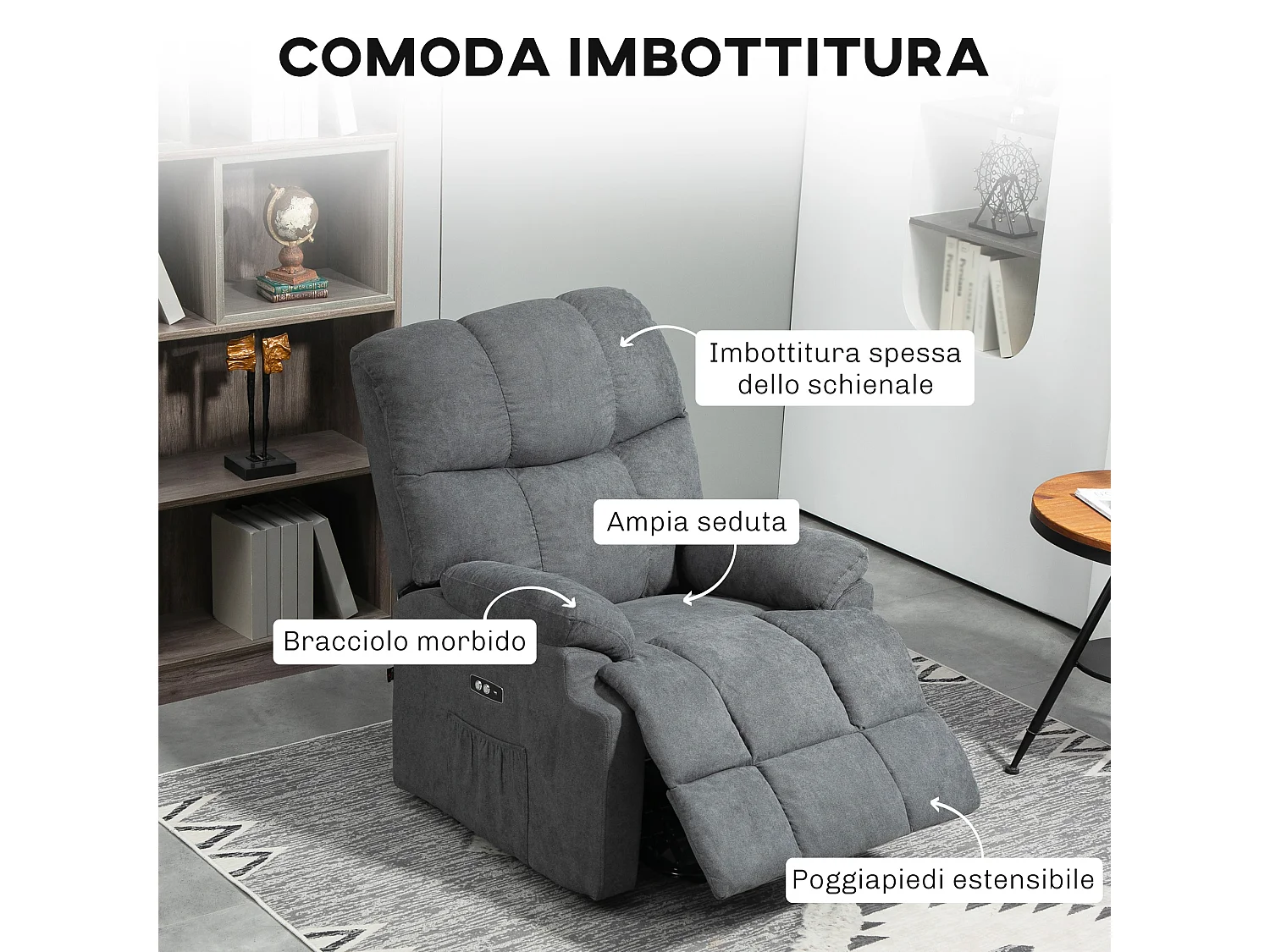 Poltrona alzapersona con poggiapiedi grigio scuro