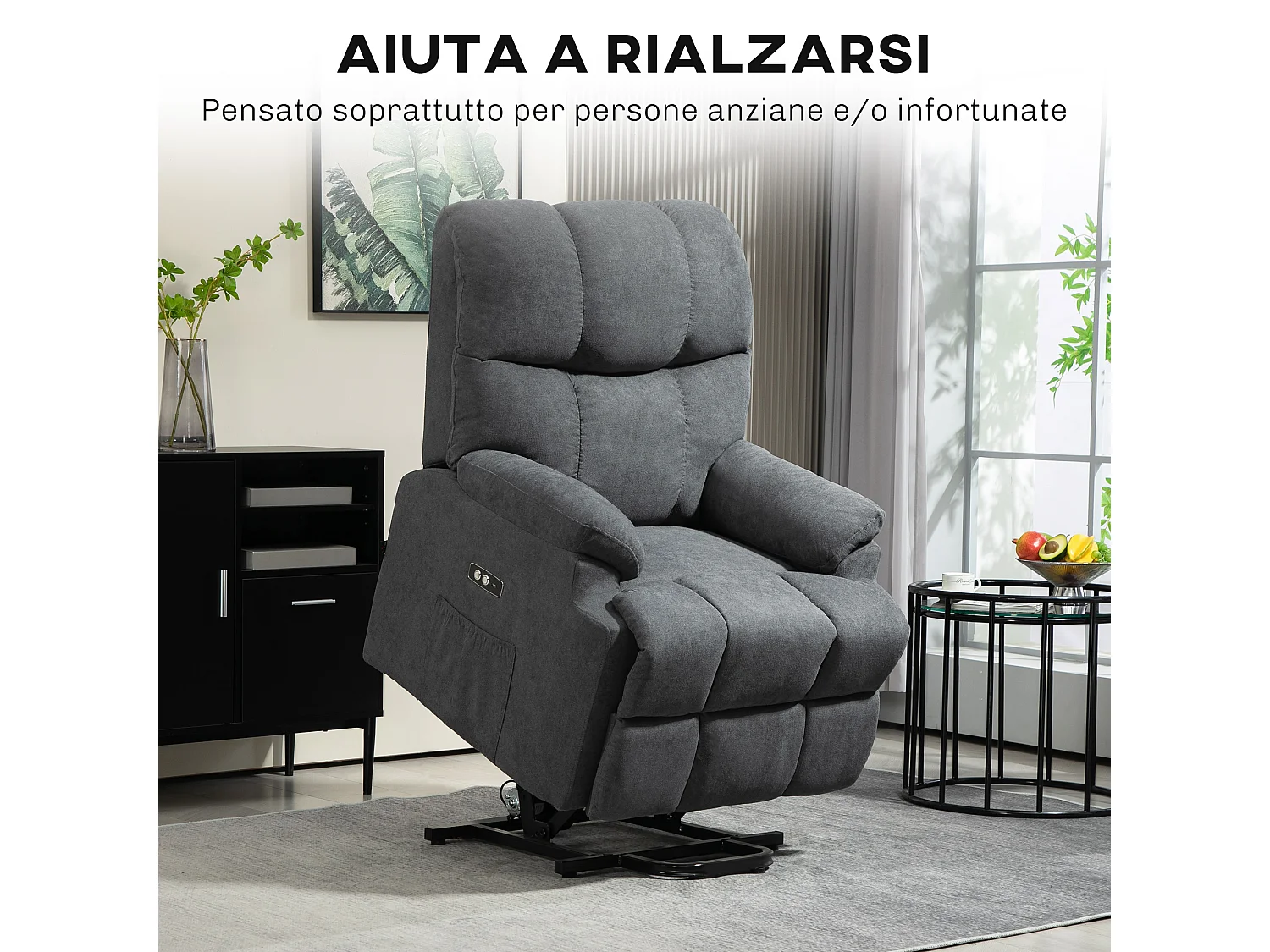 Poltrona alzapersona con poggiapiedi grigio scuro