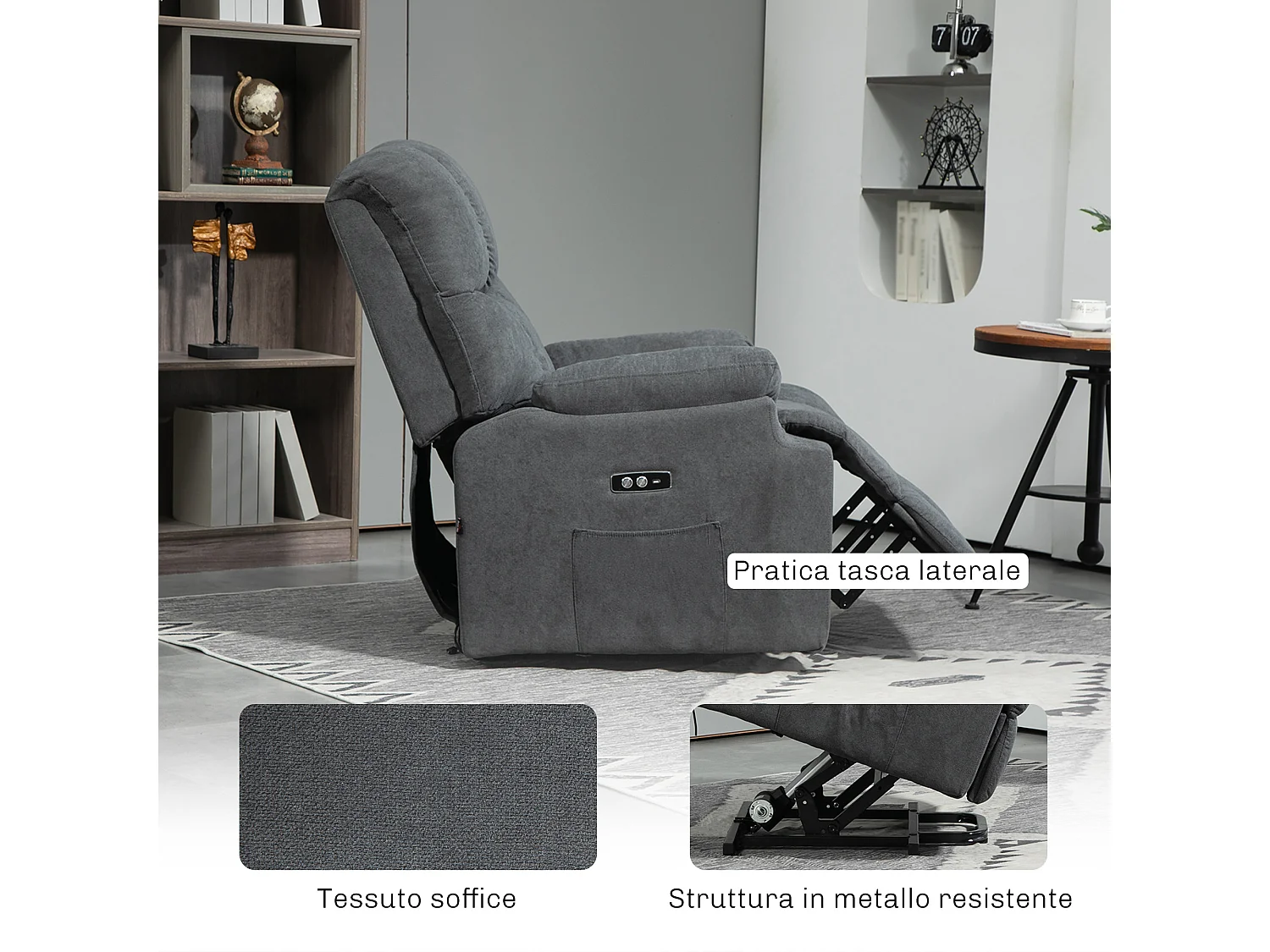 Poltrona alzapersona con poggiapiedi grigio scuro