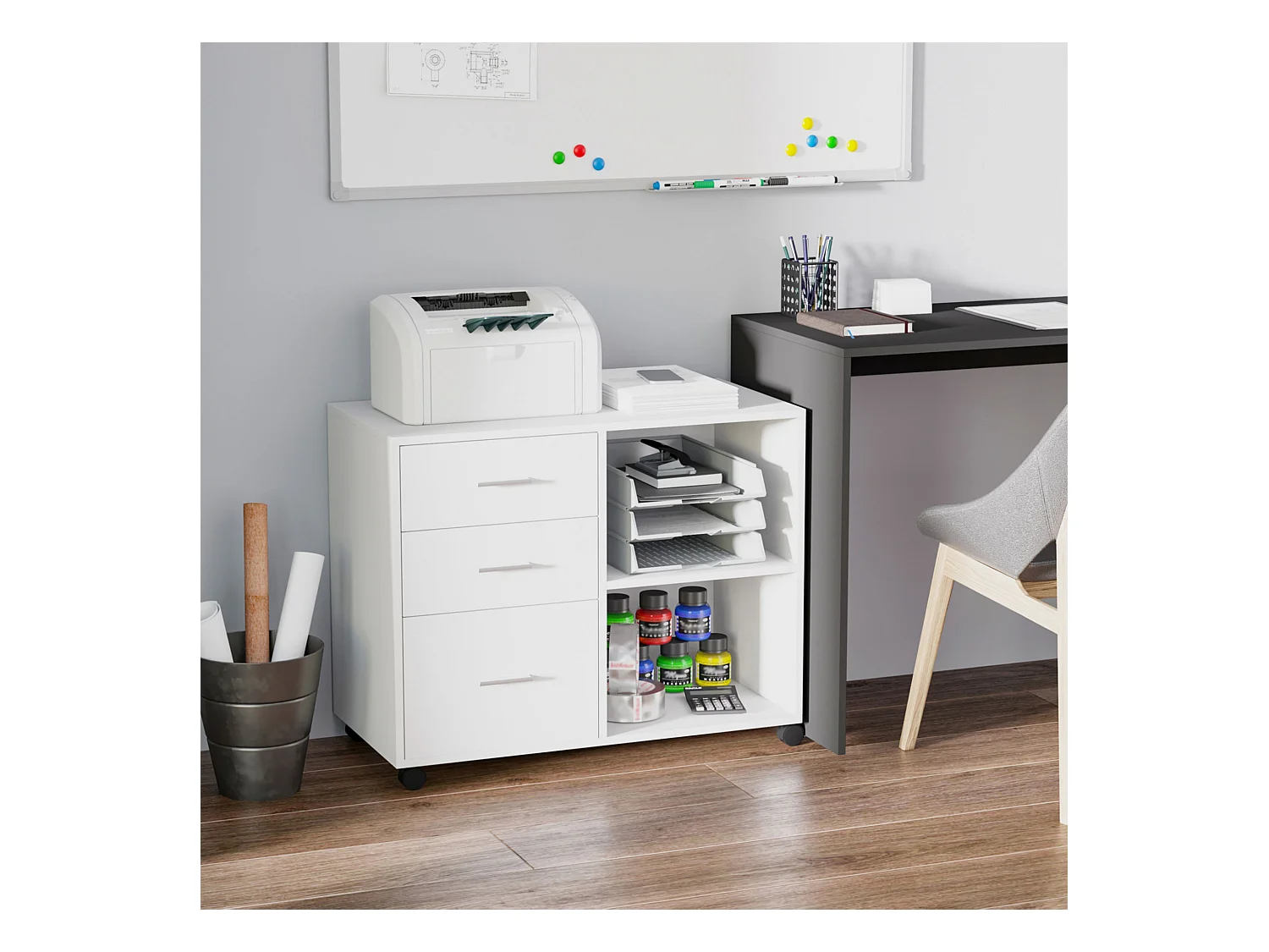 Mobile porta stampante ufficio multiuso in legno bianco