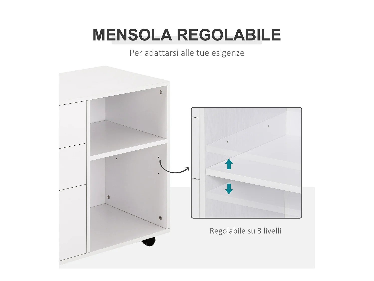 Mobile porta stampante ufficio multiuso in legno bianco