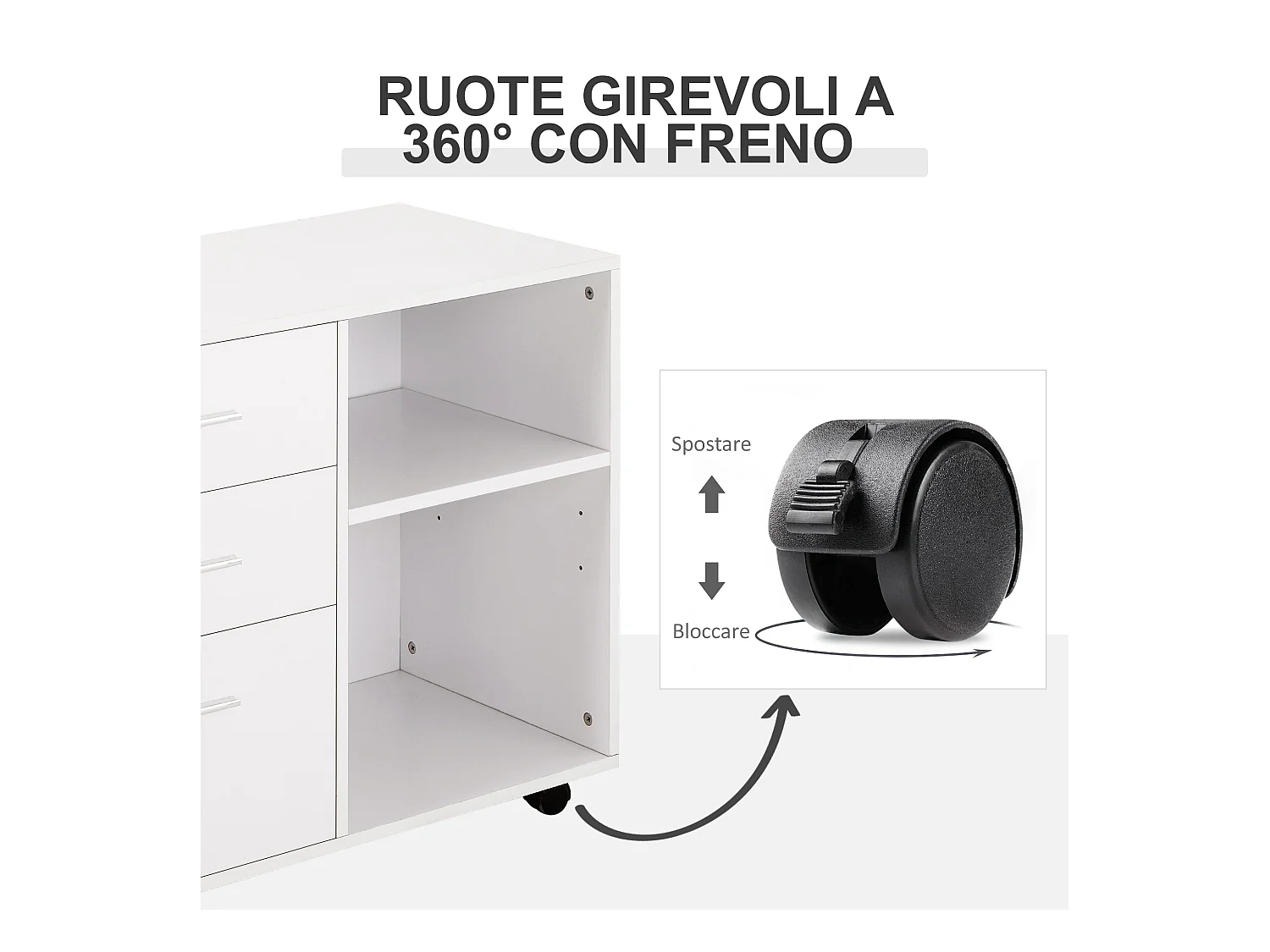 Mobile porta stampante ufficio multiuso in legno bianco