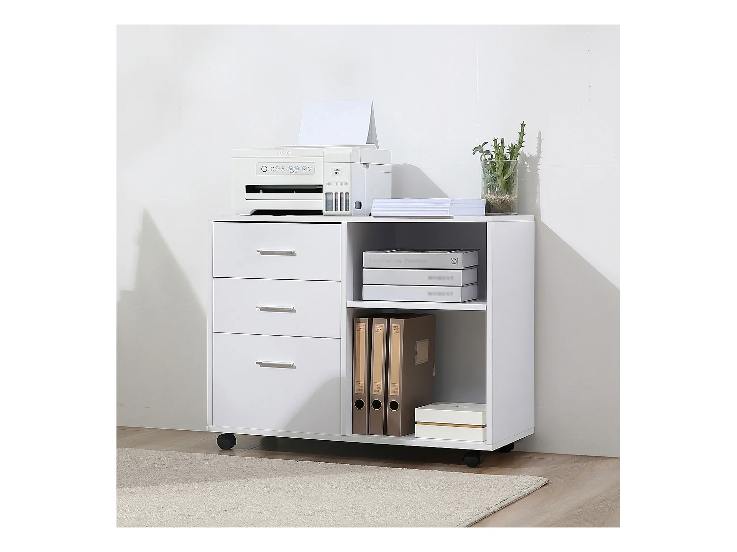 Mobile porta stampante ufficio multiuso in legno bianco
