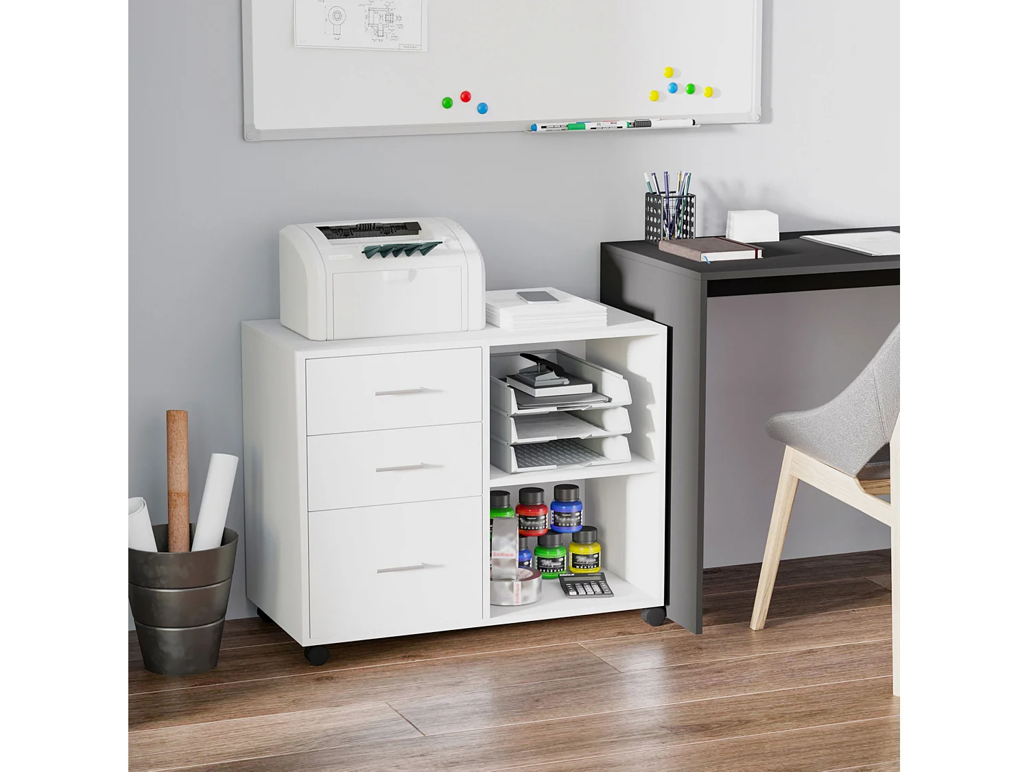Mobile porta stampante ufficio multiuso in legno bianco