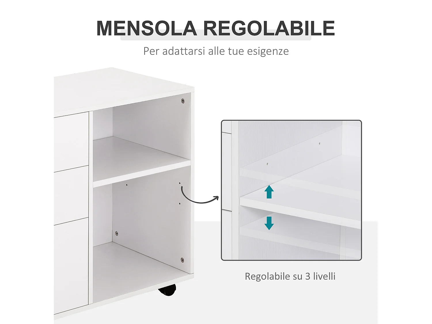 Mobile porta stampante ufficio multiuso in legno bianco