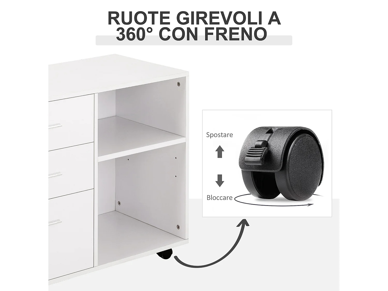 Mobile porta stampante ufficio multiuso in legno bianco