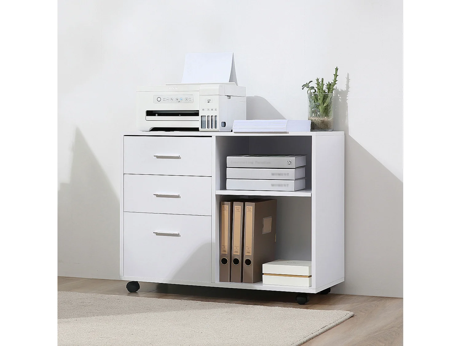 Mobile porta stampante ufficio multiuso in legno bianco