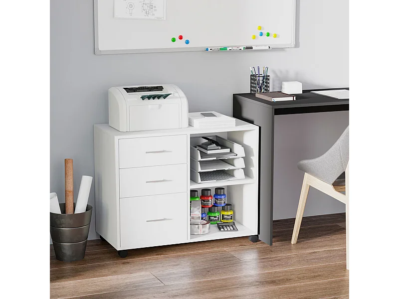 Mobile porta stampante ufficio multiuso in legno bianco