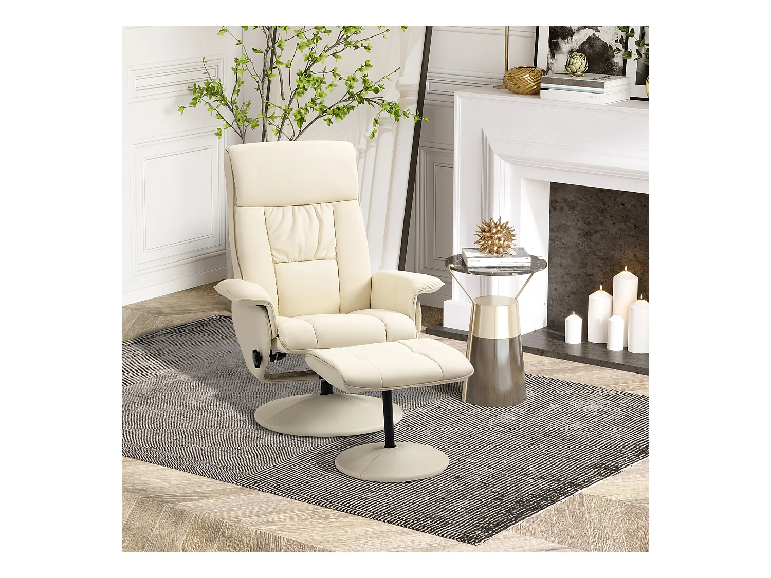 Poltrona reclinabile a 135° con seduta girevole e pouf crema