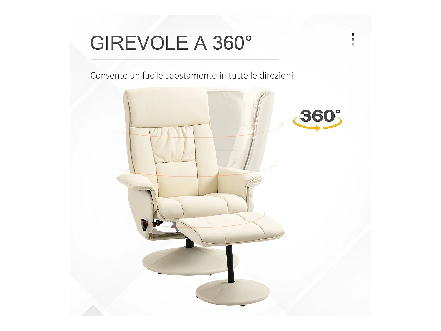Poltrona reclinabile a 135° con seduta girevole e pouf crema