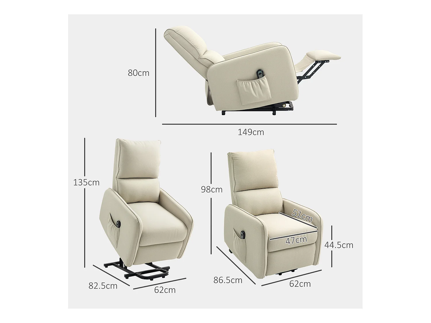 Poltrona alzapersona elettrica e reclinabile con telecomando beige