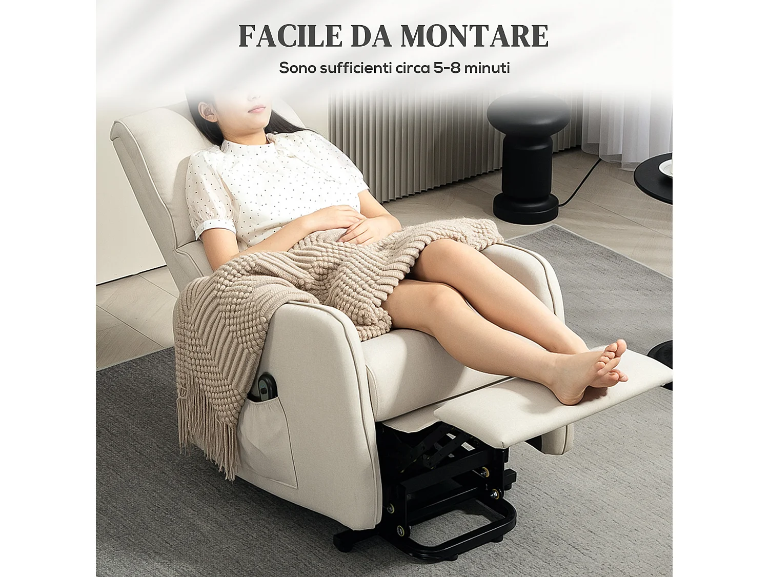 Poltrona alzapersona elettrica e reclinabile con telecomando beige