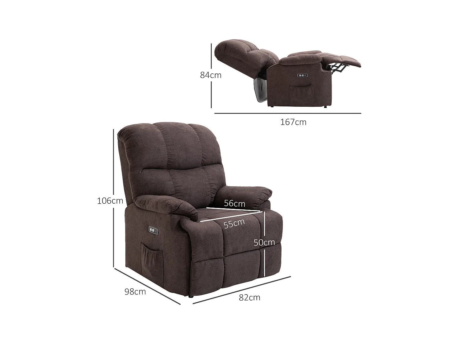 Poltrona relax elettrica e alzapersona marrone 84x96x100cm
