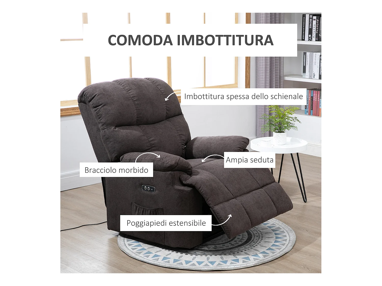 Poltrona relax elettrica e alzapersona marrone 84x96x100cm