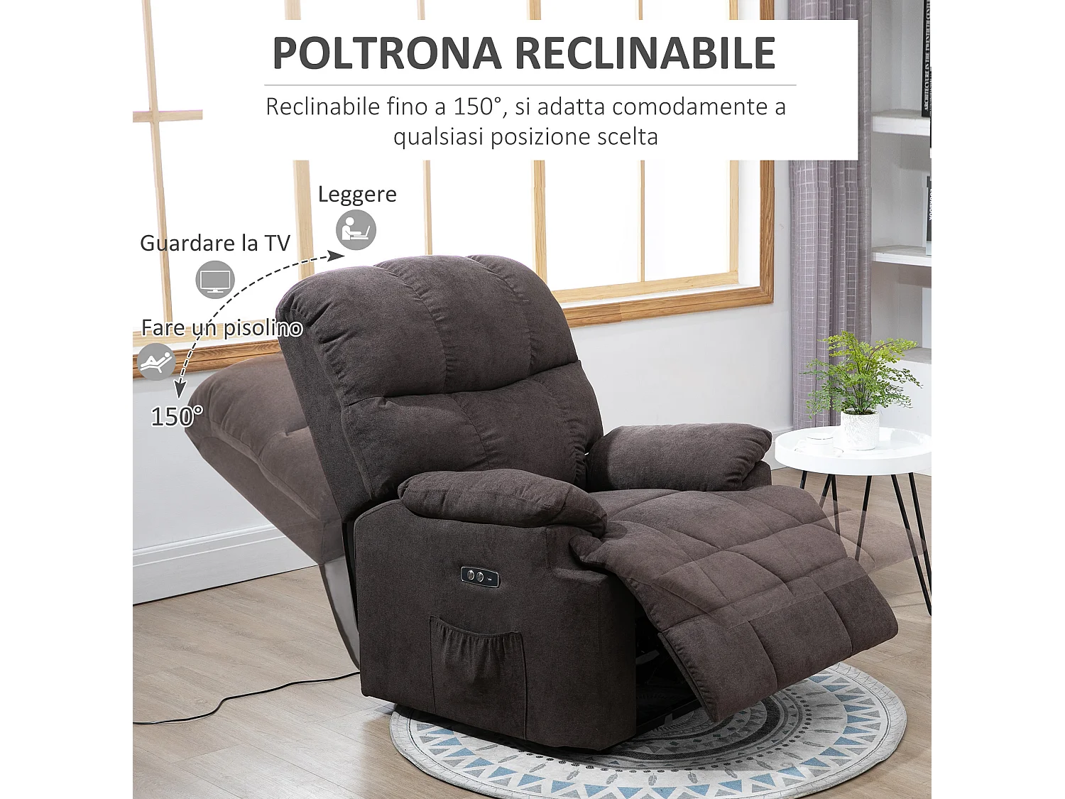 Poltrona relax elettrica e alzapersona marrone 84x96x100cm