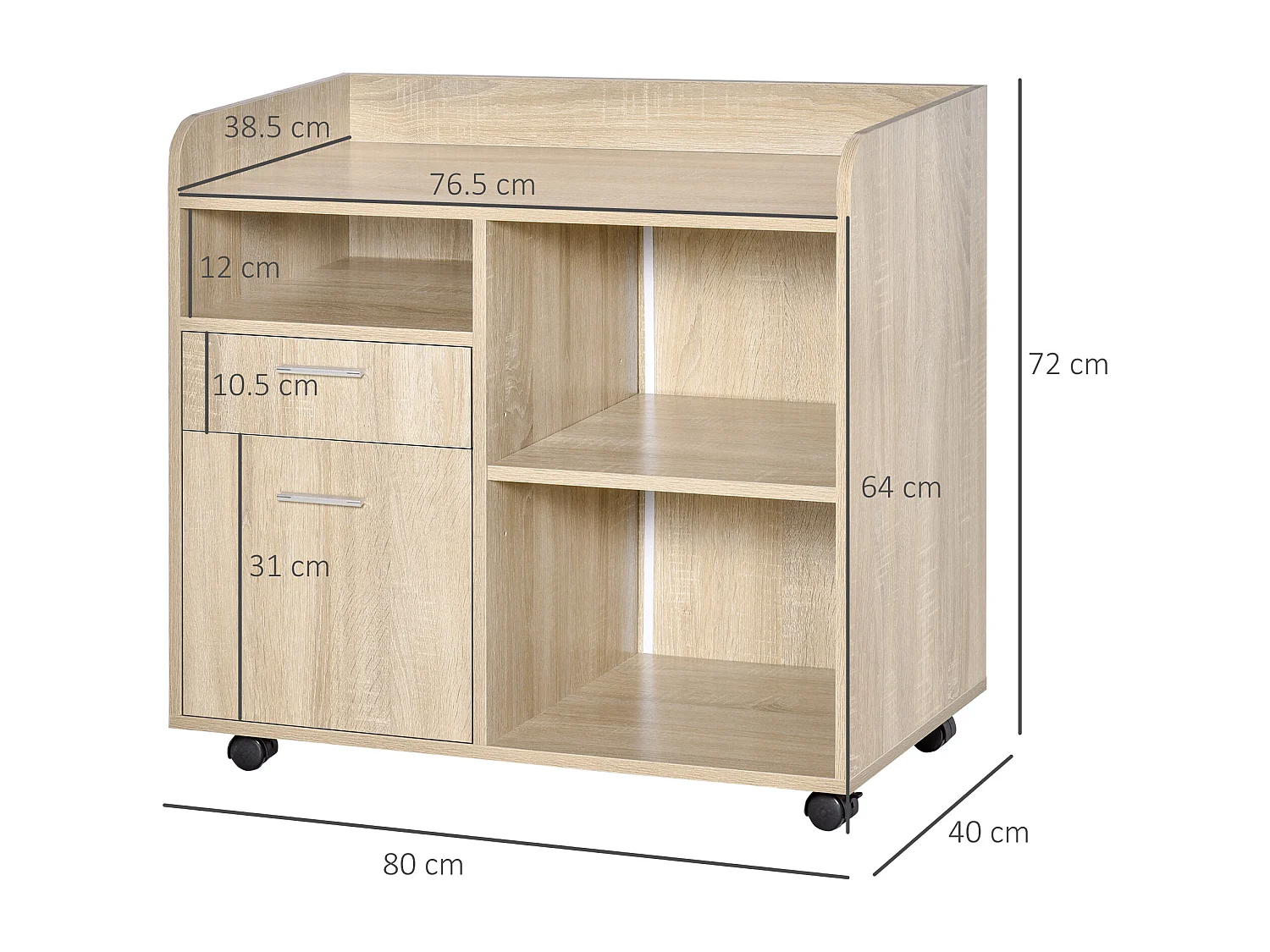 Mobile porta stampante ufficio multiuso rovere