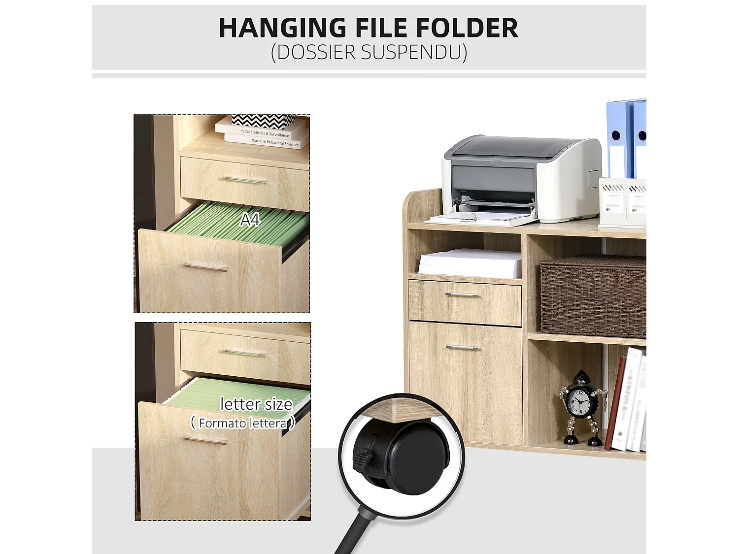 Mobile porta stampante ufficio multiuso rovere