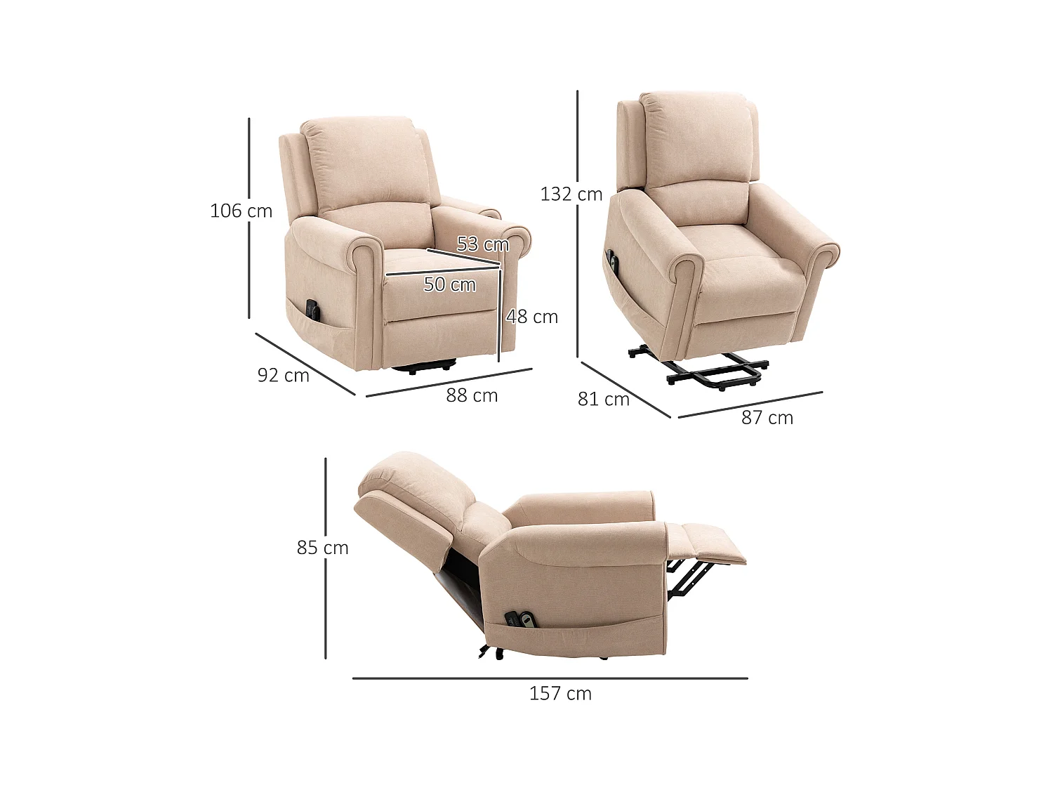 Poltrona alzapersona massaggiante e reclinabile a 135° marrone chiaro