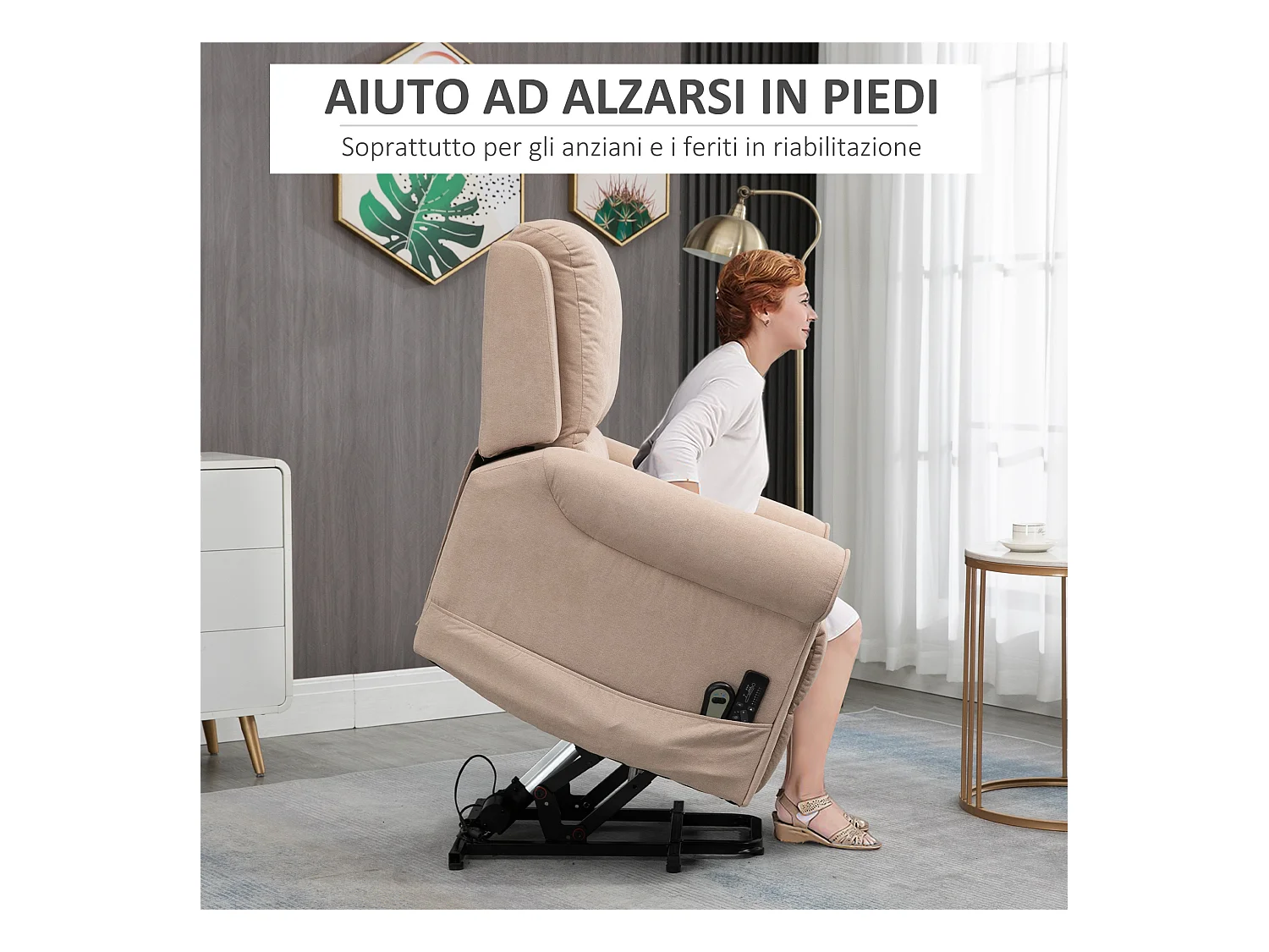 Poltrona alzapersona massaggiante e reclinabile a 135° marrone chiaro