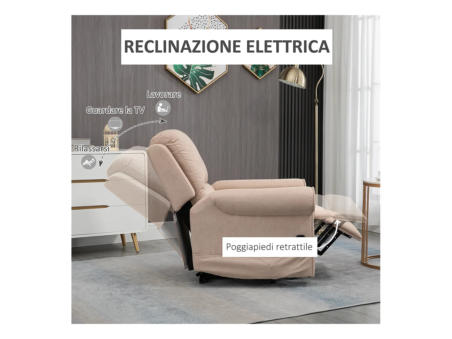 Poltrona alzapersona massaggiante e reclinabile a 135° marrone chiaro