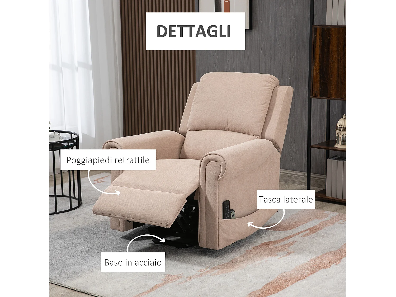 Poltrona alzapersona massaggiante e reclinabile a 135° marrone chiaro