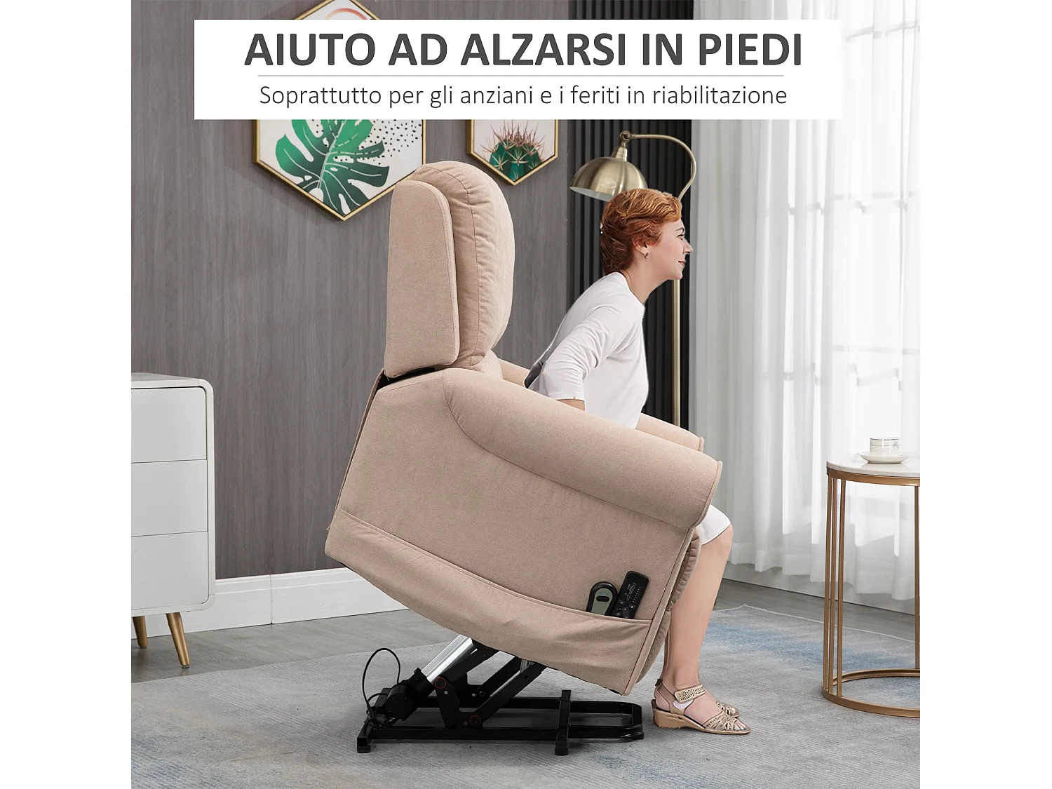 Poltrona alzapersona massaggiante e reclinabile a 135° marrone chiaro