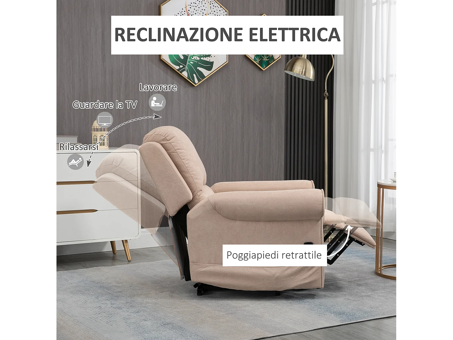 Poltrona alzapersona massaggiante e reclinabile a 135° marrone chiaro