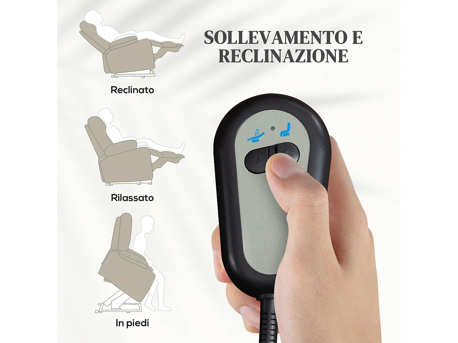 Poltrona alzapersona reclinabile con poggiapiedi e telecomando beige