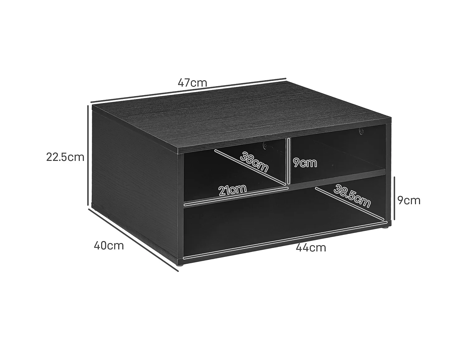 Mobile porta stampante con 3 ripiani aperti a 2 livelli nero