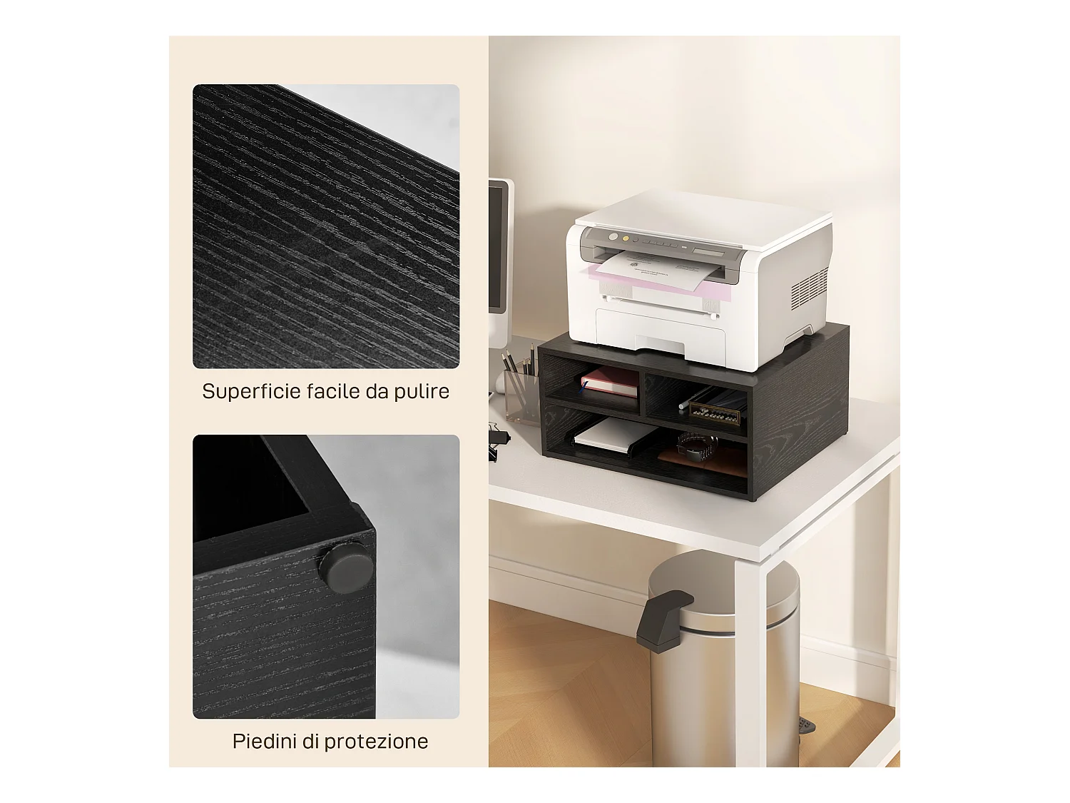 Mobile porta stampante con 3 ripiani aperti a 2 livelli nero