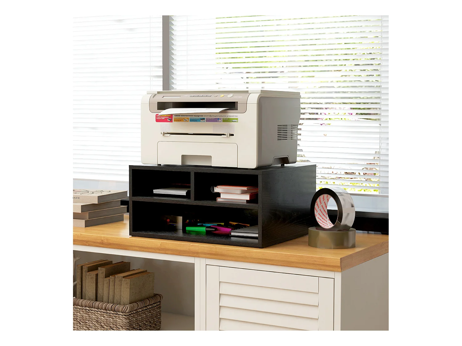 Mobile porta stampante con 3 ripiani aperti a 2 livelli nero