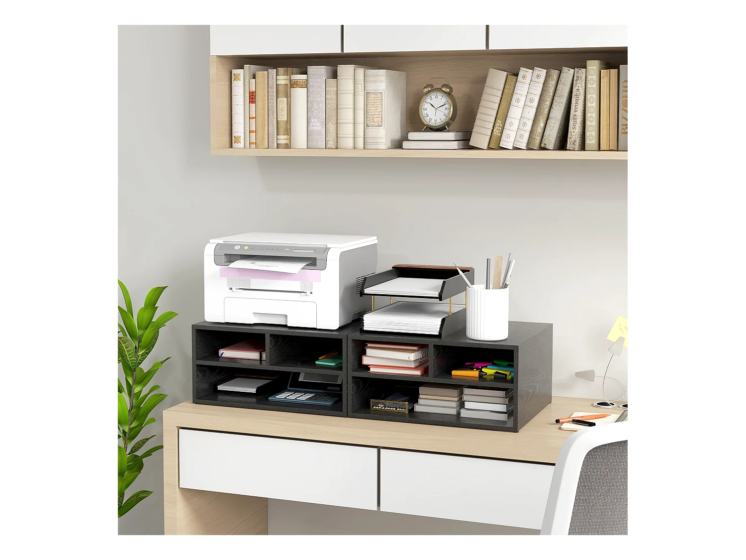 Mobile porta stampante con 3 ripiani aperti a 2 livelli nero