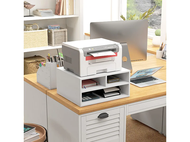 Mobile porta stampante con 3 ripiani aperti a 2 livelli bianco