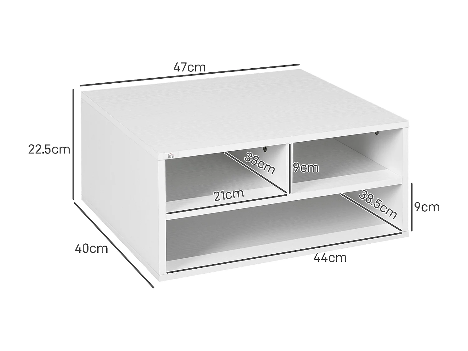 Mobile porta stampante con 3 ripiani aperti a 2 livelli bianco