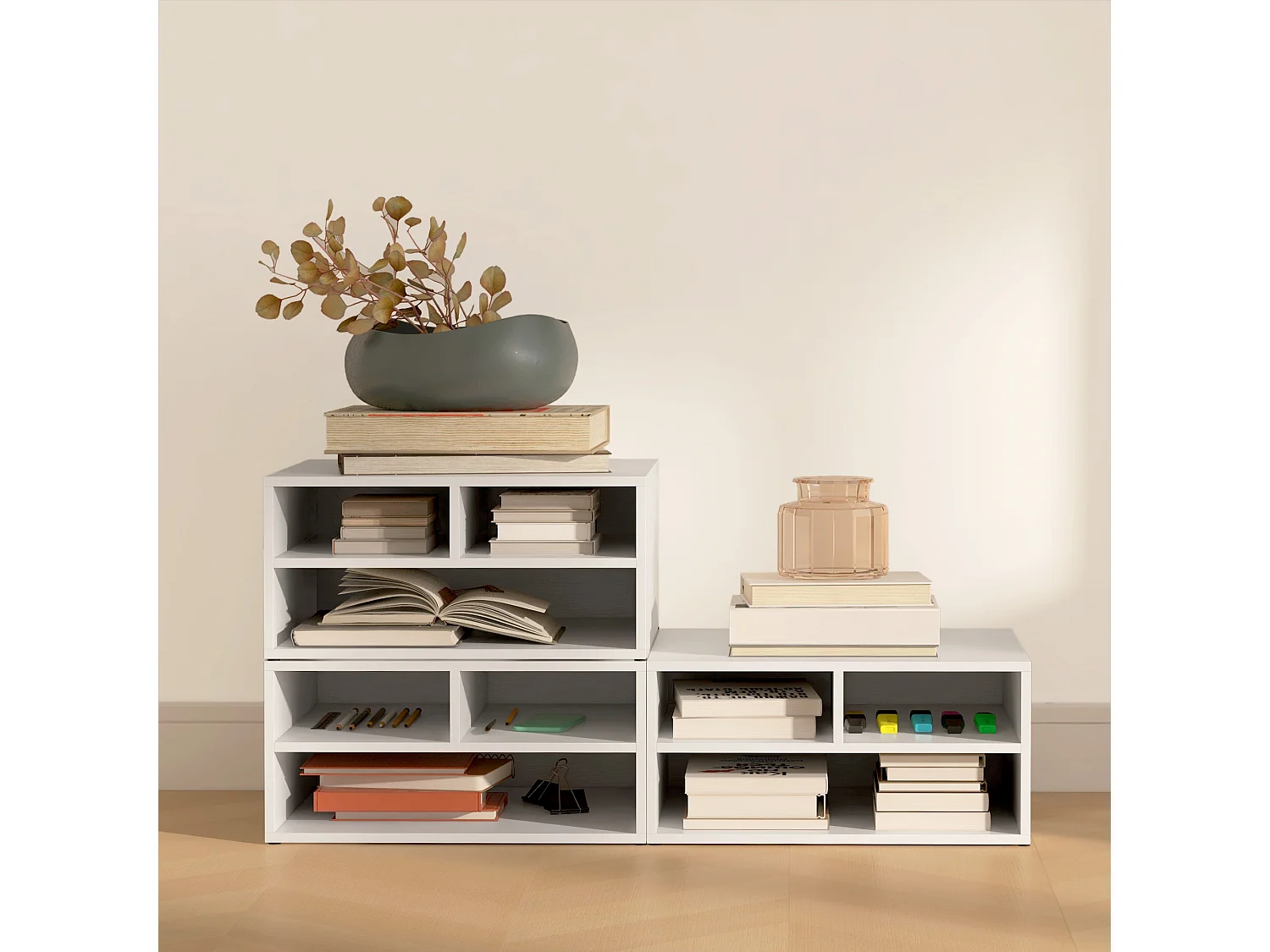 Mobile porta stampante con 3 ripiani aperti a 2 livelli bianco