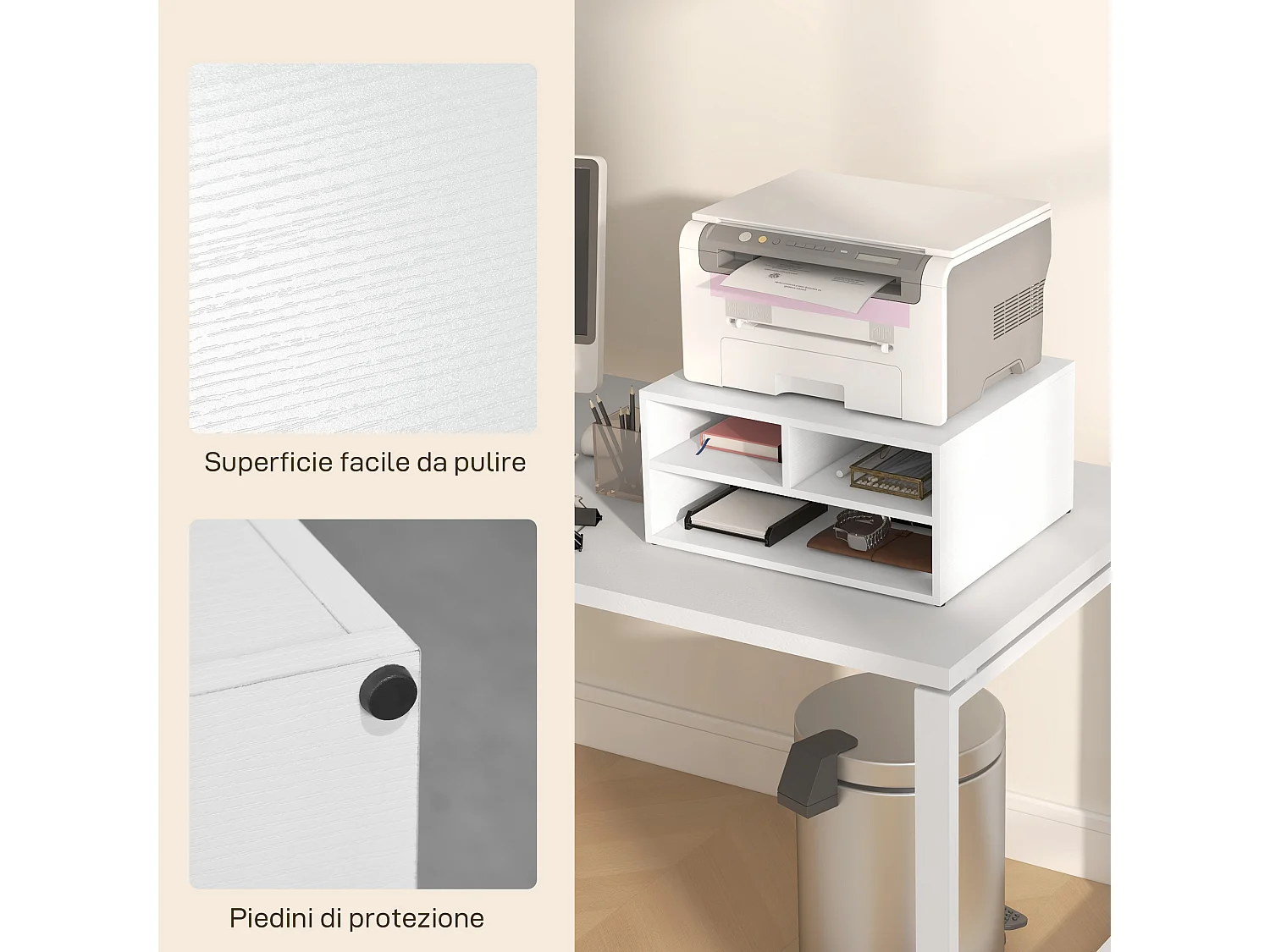 Mobile porta stampante con 3 ripiani aperti a 2 livelli bianco