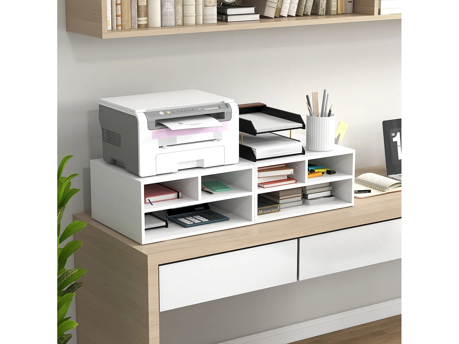 Mobile porta stampante con 3 ripiani aperti a 2 livelli bianco