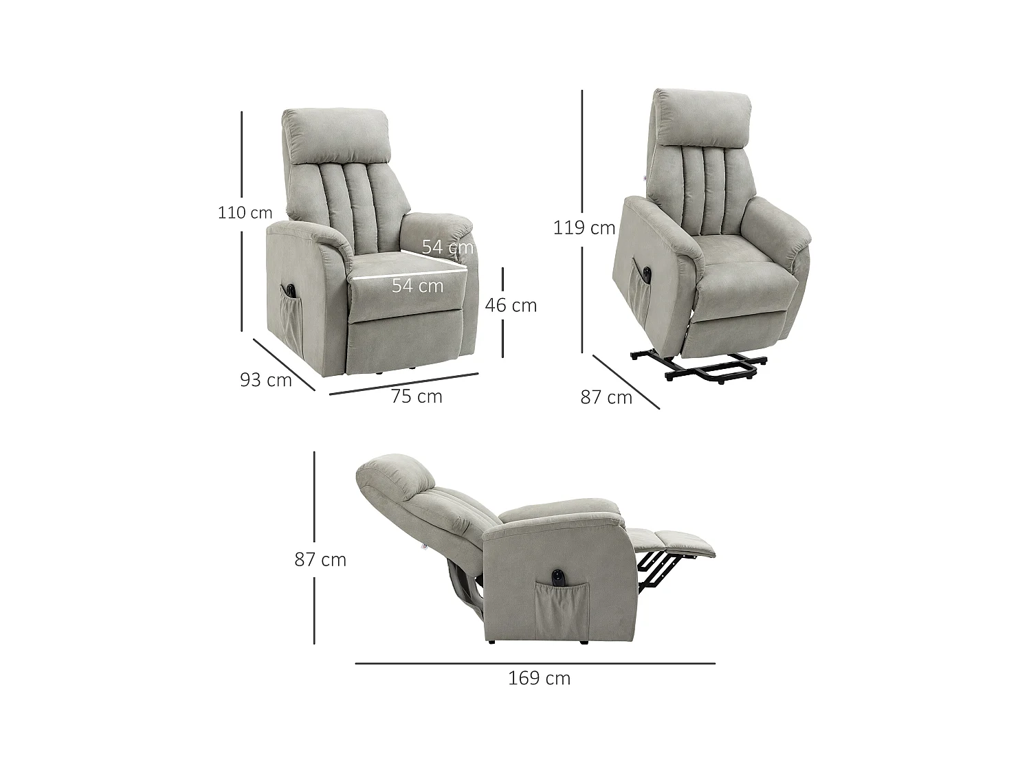 Poltrona alzapersona reclinabile 150° con telecomando grigia
