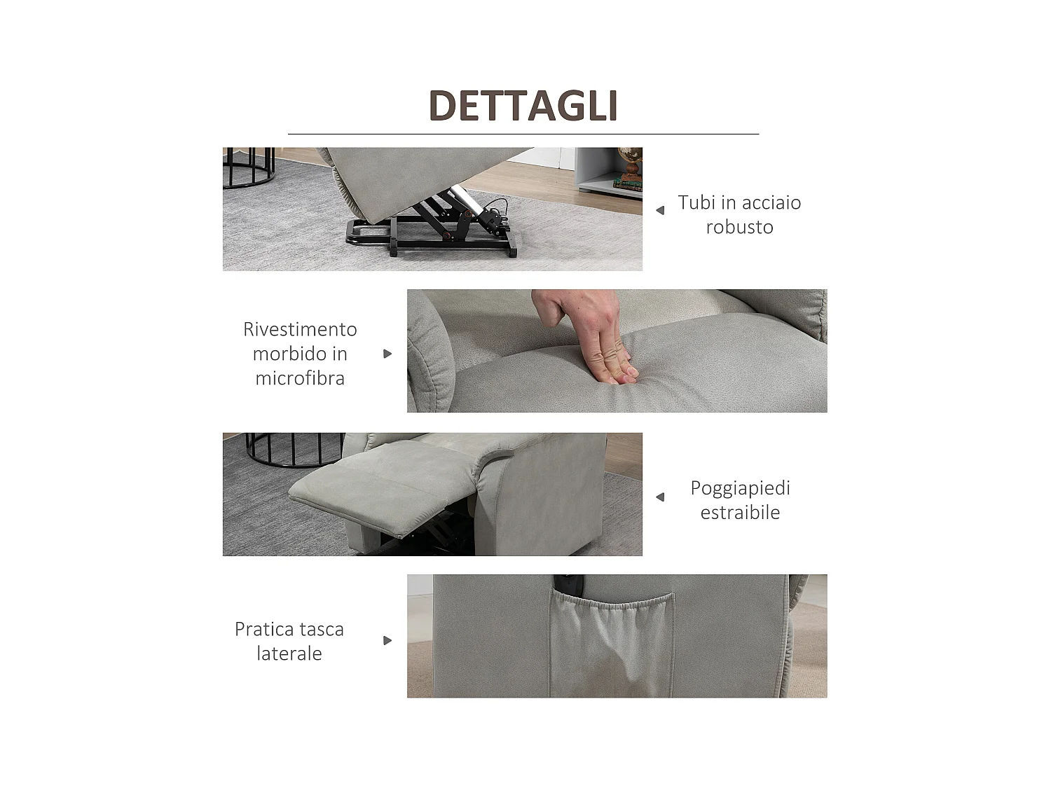 Poltrona alzapersona reclinabile 150° con telecomando grigia