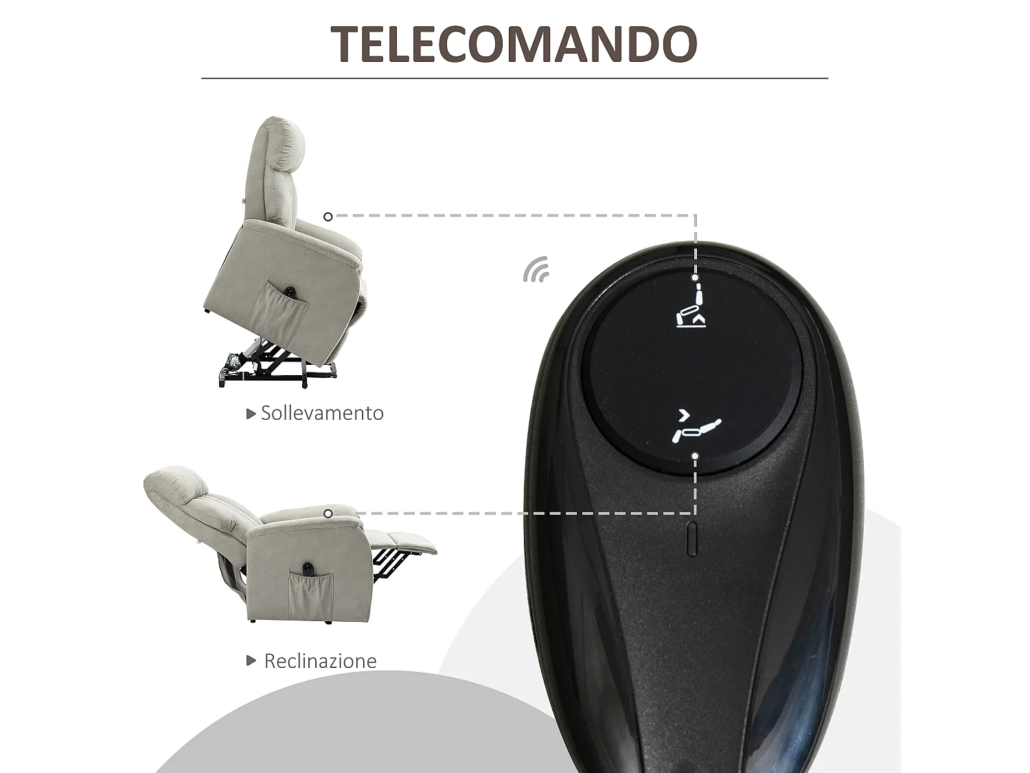 Poltrona alzapersona reclinabile 150° con telecomando grigia