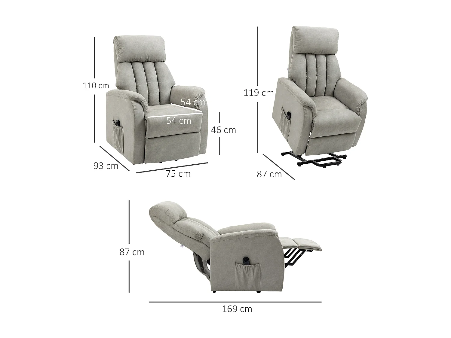 Poltrona alzapersona reclinabile 150° con telecomando grigia