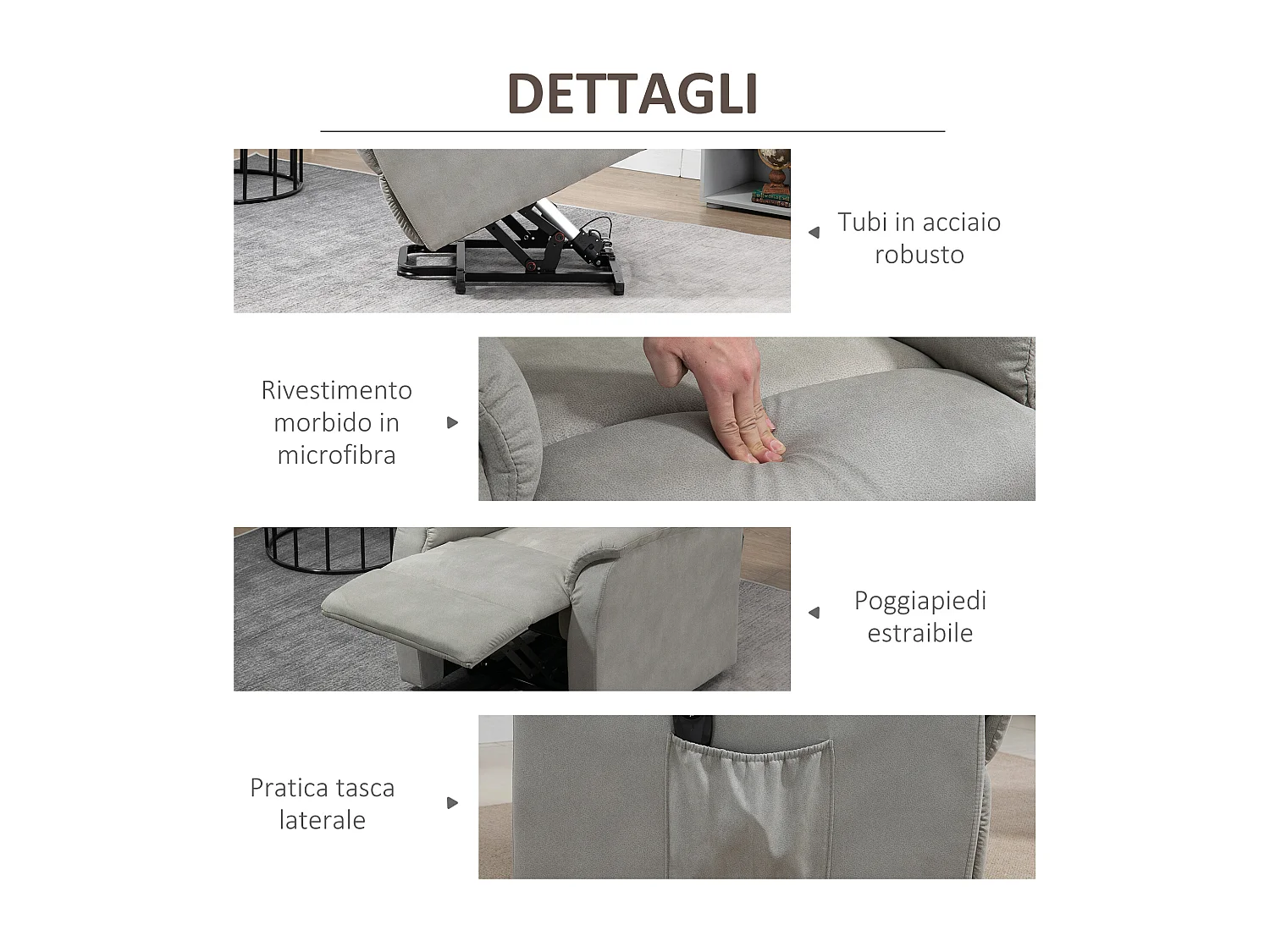 Poltrona alzapersona reclinabile 150° con telecomando grigia