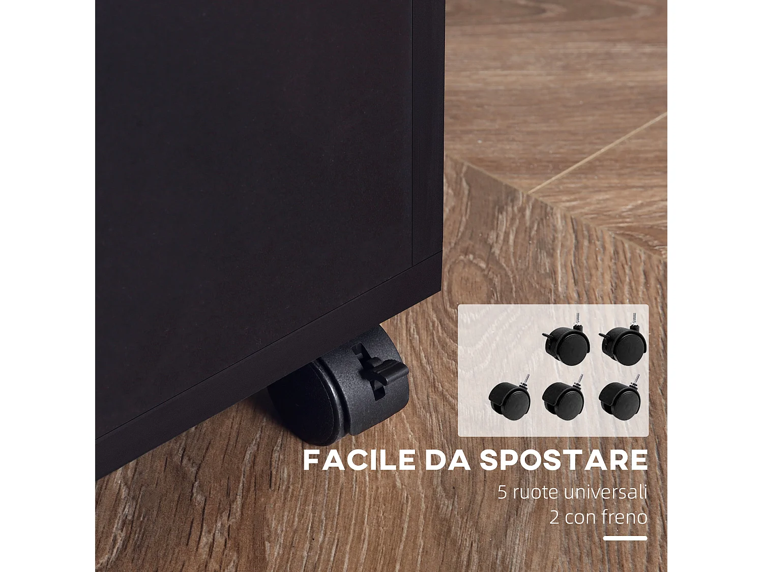 Armadietto porta stampante con ruote 360° in legno nero