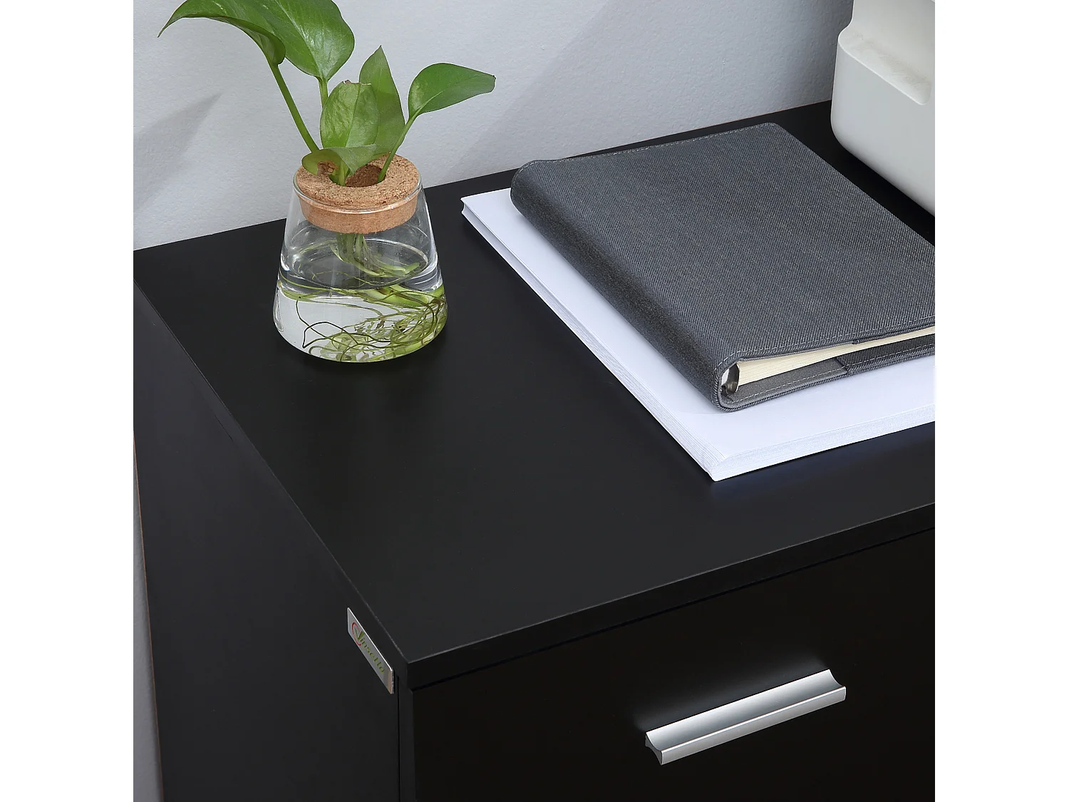 Armadietto porta stampante con ruote 360° in legno nero