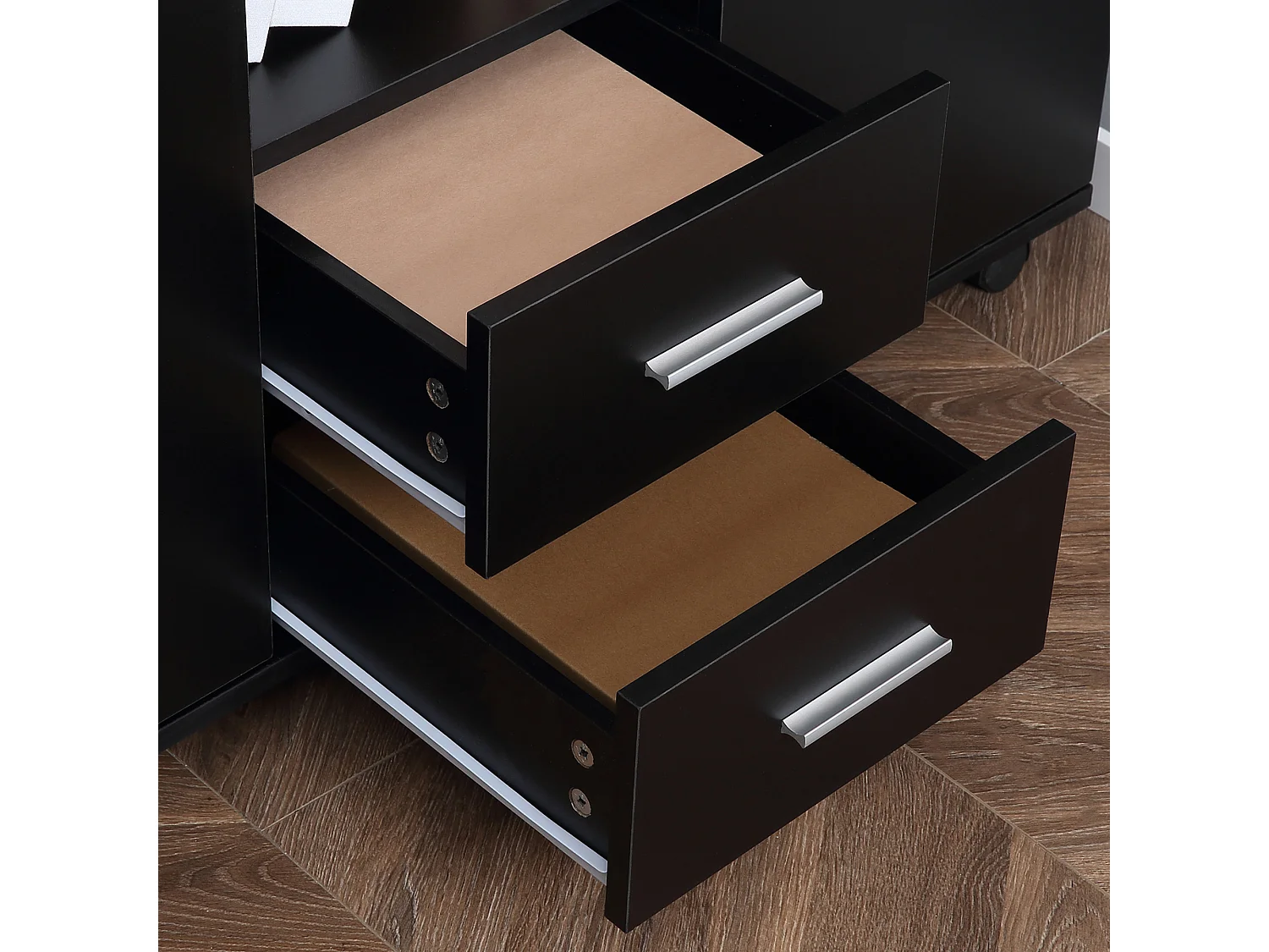 Armadietto porta stampante con ruote 360° in legno nero