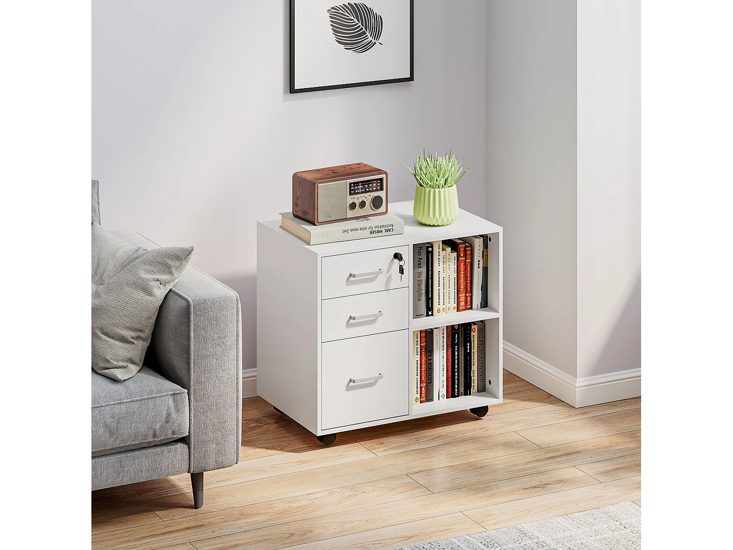 Cassettiera portadocumenti con 3 cassetti e serratura con chiavi