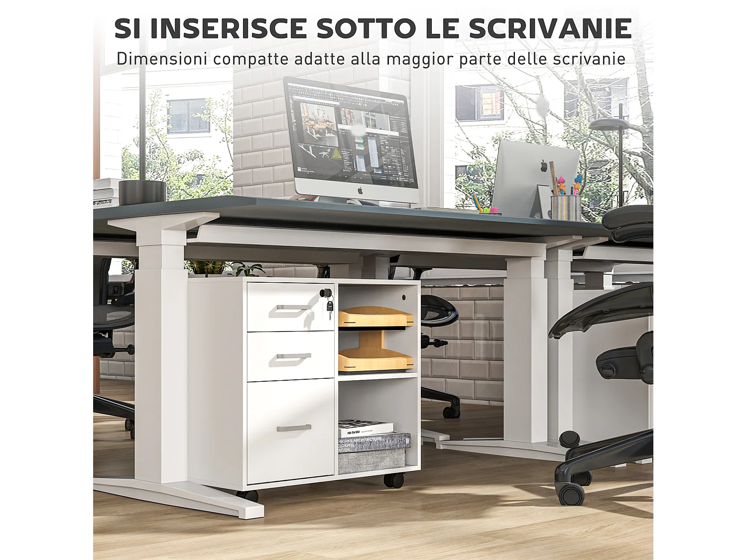 Cassettiera portadocumenti con 3 cassetti e serratura con chiavi