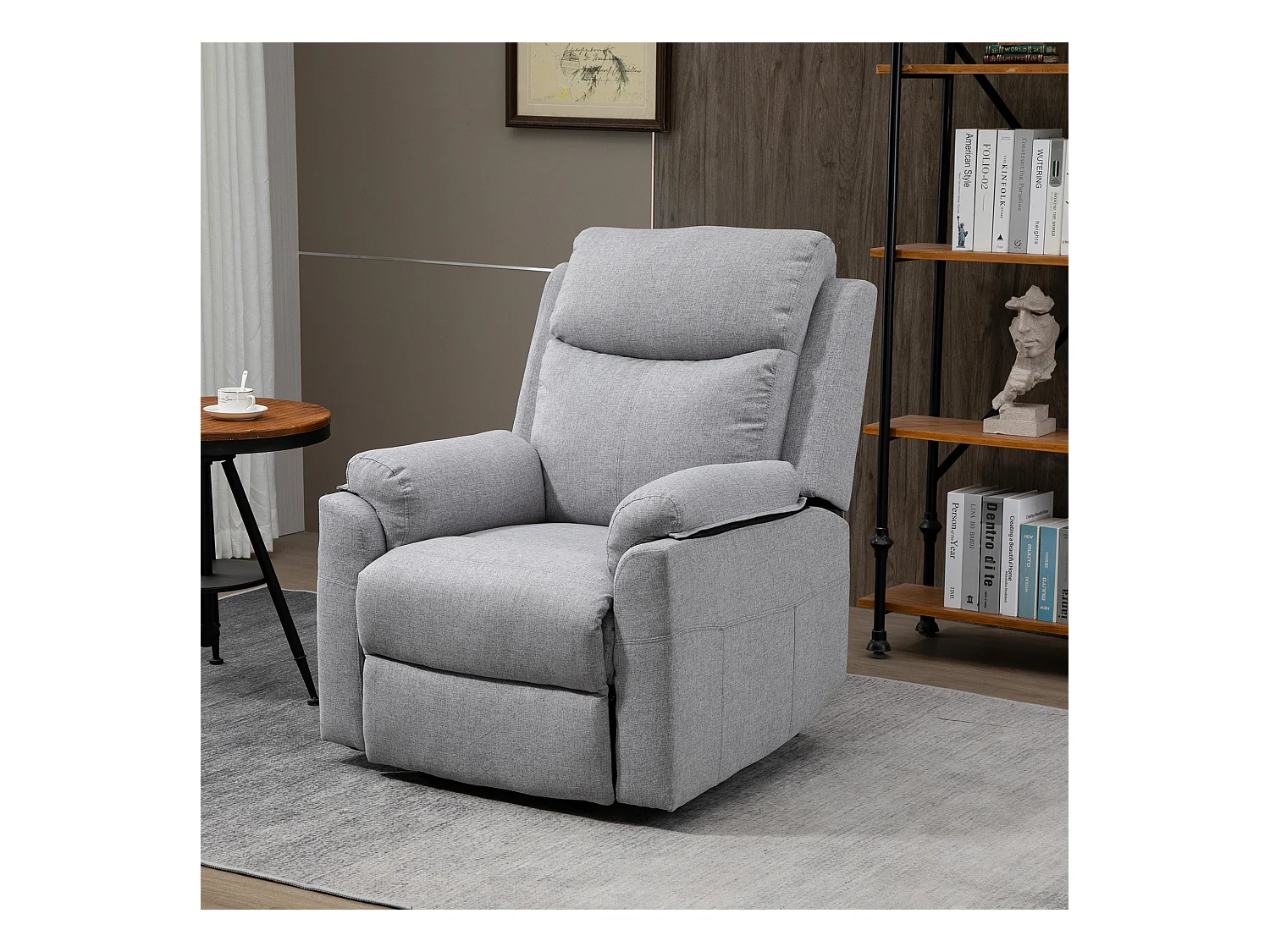 Poltrona alzapersona e reclinabile con telecomando in tessuto grigio